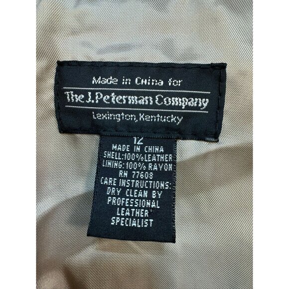 Vintage J. Peterman Womens Leather Blazer Jacket Size 12 Beige Tan 100% Leather - Picture 2 of 13
